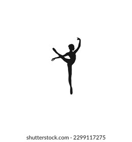 Vector illustration with female ballet dancer. Male body fit shadow shape.Silhouette of a dancing ballerina.Vector female ballet dancer.Vector illustration isolated on white background.