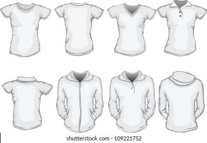 vector illustration of female blank shirts template in white, front and back design, check out my portfolio for different t-shirt templates