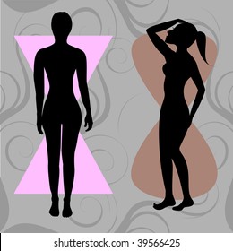 Vector Illustration Of Female Body Shape Hourglass. Shape With Balanced Curves.