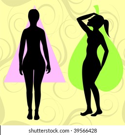 Vector Illustration of female body shape pear also known as bell, triangle and spoon. Shape with with larger curves at hip area.