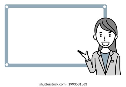 Vector Illustration Of A Female Business Person Explaining Something
