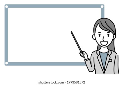 Vector Illustration Of A Female Business Person Explaining Something
