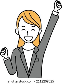 Vector illustration of a female business person who raises her fist high
