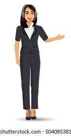 vector illustration of female call center, woman wearing headsets of client services and communication.