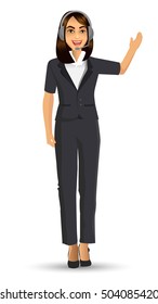 vector illustration of female call center, woman wearing headsets of client services and communication.