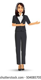 vector illustration of female call center, woman wearing headsets of client services and communication.