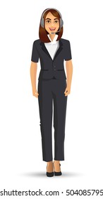 vector illustration of female call center, woman wearing headsets of client services and communication.