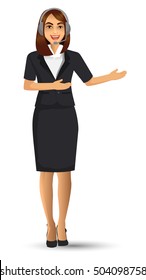 vector illustration of female call center, woman wearing headsets of client services and communication.