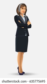 vector illustration of female call center, woman wearing headsets of client services and communication.