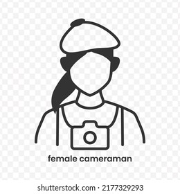 Vector illustration of female cameraman icon in dark color and transparent background(png).