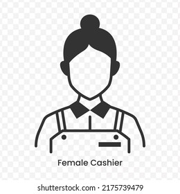 Vector Illustration Of Female Cashier Icon In Dark Color And Transparent Background(png).