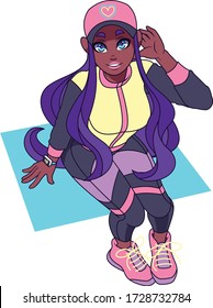 Vector Illustration of a Female Character in Active Wear with Baseball Cap and Smart Watch