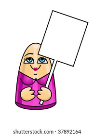 vector illustration of female character holding a sign