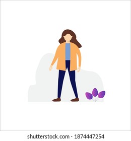 Ilustración vectorial, pose de personaje femenino, personaje moderno de persona plana, Ideal para proyectos de movimiento, gráficos y diseño web

