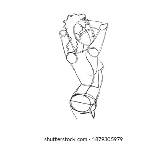Ilustración vectorial de la Pose del carácter femenino. Rústico boceto de la figura abstracta que representa a una persona. Líneas negras sobre un fondo blanco. Un bosquejo aproximado de un cuerpo femenino. Rough Sketch Practice. vector eps10.
