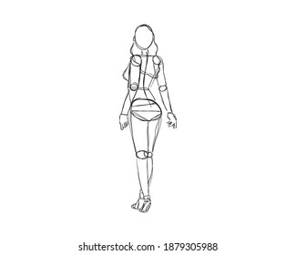 Vector illustration of Female Character Pose. Rough sketch of abstract posing figure. Black lines on a white background. A rough sketch of a female body. Rough Sketch Practice. vector eps10.
