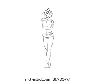 Vector illustration of Female Character Pose. Rough sketch of abstract posing figure. Black lines on a white background. A rough sketch of a female body. Rough Sketch Practice. vector eps10.

