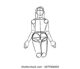 Vector illustration of Female Character Pose. Rough sketch of abstract posing figure. Black lines on a white background. A rough sketch of a female body. Rough Sketch Practice. vector eps10.
