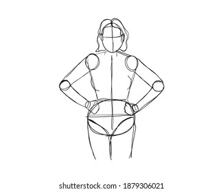 Vector illustration of Female Character Pose. Rough sketch of abstract posing figure. Black lines on a white background. A rough sketch of a female body. Rough Sketch Practice. vector eps10.
