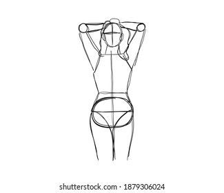 Ilustración vectorial de la Pose del carácter femenino. Rústico boceto de la figura abstracta que representa a una persona. Líneas negras sobre un fondo blanco. Un bosquejo aproximado de un cuerpo femenino. Rough Sketch Practice. vector eps10.
