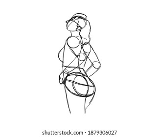 Vektorgrafik von "Female Character Pose". Reiche Skizze abstrakter positiver Figur. Schwarze Linien auf weißem Hintergrund. Eine grobe Skizze eines weiblichen Körpers. Reiche Sketch-Praxis. Vektor eps10.
