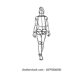 Vector illustration of Female Character Pose. Rough sketch of abstract posing figure. Black lines on a white background. A rough sketch of a female body. Rough Sketch Practice. vector eps10.
