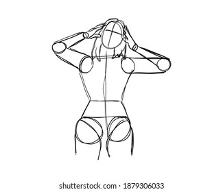 Vector illustration of Female Character Pose. Rough sketch of abstract posing figure. Black lines on a white background. A rough sketch of a female body. Rough Sketch Practice. vector eps10.
