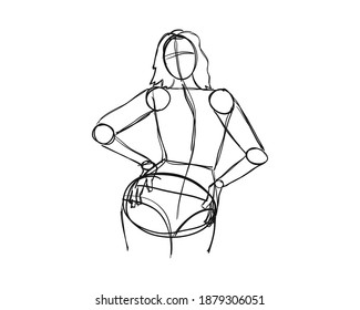 Vector illustration of Female Character Pose. Rough sketch of abstract posing figure. Black lines on a white background. A rough sketch of a female body. Rough Sketch Practice. vector eps10.

