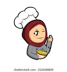 ilustración vectorial de una mascota de chef que usa hijab