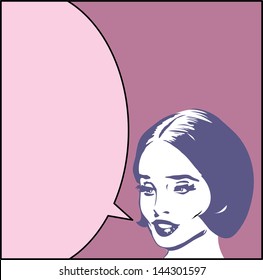 Vector Illustration Of A Female Comic Book Character Talking.