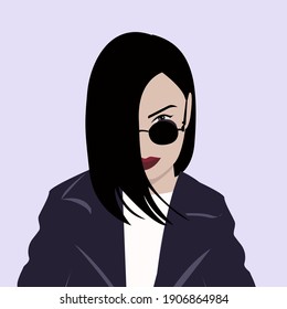 Vector illustration, female concept illustration of modern woman. Perfect for posters, wall art, postcards, prints. Contemporary portrait. Minimalistic style.