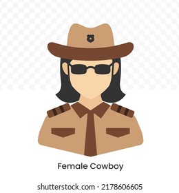 Vector illustration of Female Cowboy icon in dark color and transparent background(png).