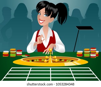 Vector illustration of a female croupier in a casino