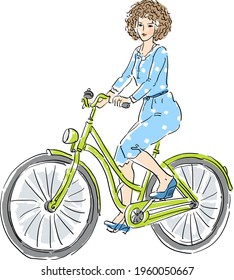 Vector illustration of a  female cyclist. A woman on a bicycle.