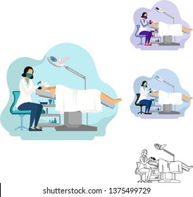 Vector Illustration of female dermatologist doctor doing skin medical treatment facial surgery on a women patient. Suitable for banner landing page banner homepage website apps background infographics