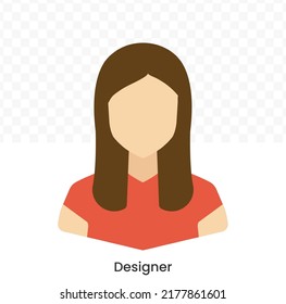 Vector illustration of Female Designer Avatar in color on a transparent background (PNG). EPS Vector