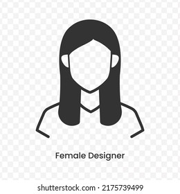 Vector Illustration Of Female Designer Icon In Dark Color And Transparent Background(png).