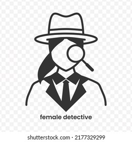 Vector Illustration Of Female Detective Icon In Dark Color And Transparent Background(png).