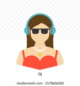 Vector illustration of Female Dj icon in dark color and transparent background(png).