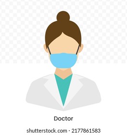 Vector Illustration Of Female Doctor Avatar In Color On A Transparent Background (PNG). EPS Vector