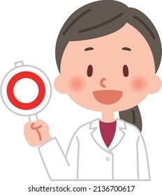 Vector illustration of a female doctor with a correct answer mark.