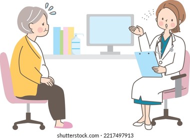 Vector illustration of female doctor examining senior woman