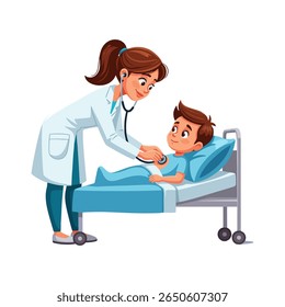 vector illustration of a female doctor examining a boy