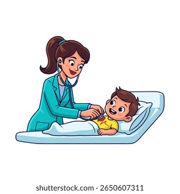 vector illustration of a female doctor examining a boy