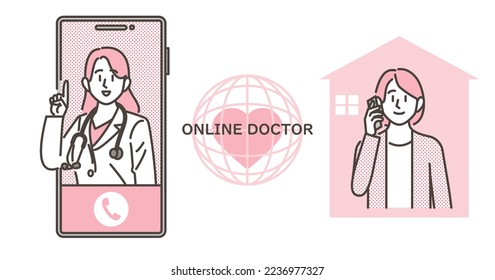 Vector illustration of a female doctor giving an online medical treatment.