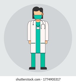 vector illustration of female doctor standing and wearing a mask