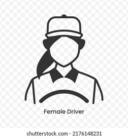 Vector illustration of Female driver icon in dark color and transparent background(png).
