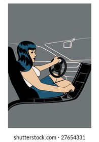 vector illustration of a female driving a manual transmission automobile