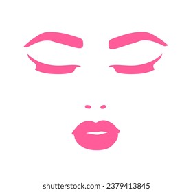 Ilustración vectorial de la cara femenina con los ojos cerrados en colores rosados