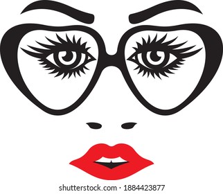 Vector illustration of the female face with eyeglasses